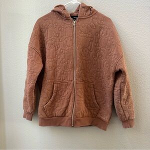 Forever 21 brown Embroidered Teddy Bear Zip-Up Hoodie womens S